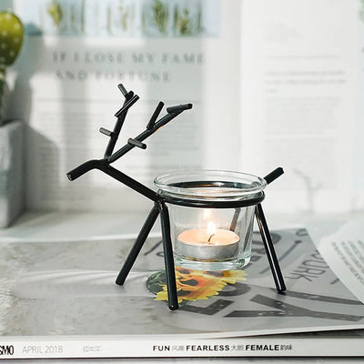 Wrought Iron Fawn Candle Holder for Elegant Home Decor and Ambiance ZMJZGJSD00855-Black